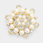 Round Crystal Pearl Flower Pin Brooch – Elegant Bridal & Wedding Lapel Pin Accessory