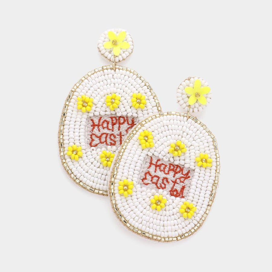 Happy Easter Beaded Egg Dangle Earrings - Statement Jewelry, Festive Easter Basket Gift for Women
