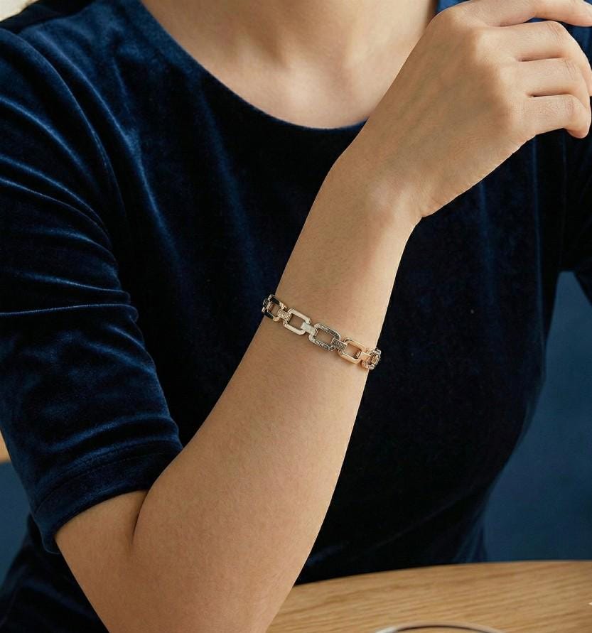 Stainless Steel Chain Hinged Bangle Bracelet – Minimalist Silver Stackable Cuff Jewelry Trend