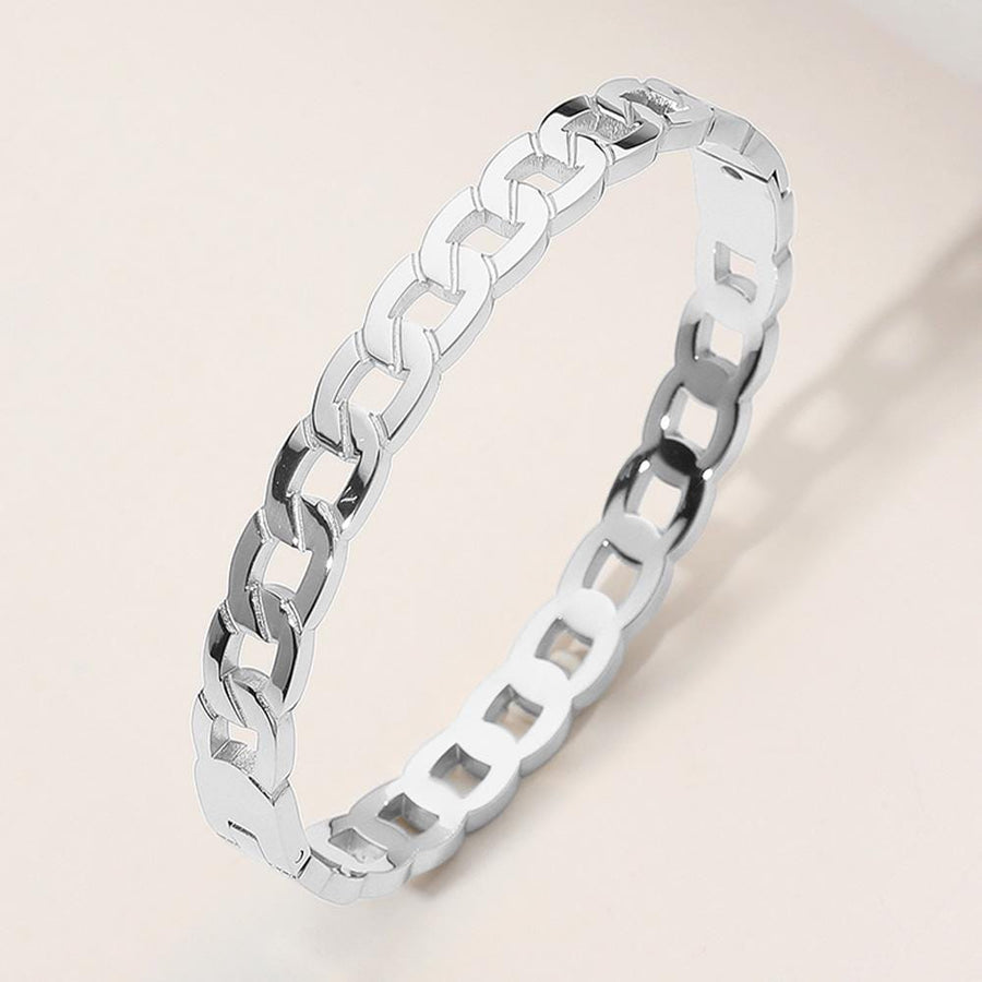 Stainless Steel Chain Hinged Bangle Bracelet – Minimalist Silver Stackable Cuff Jewelry Trend
