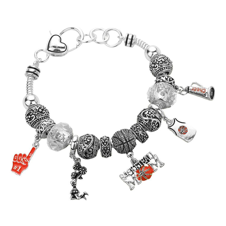 Basketball Mom Charm Multi Bead Metal Bracelet, Sports Game Day Jewelry,  Mother's Day Gift
