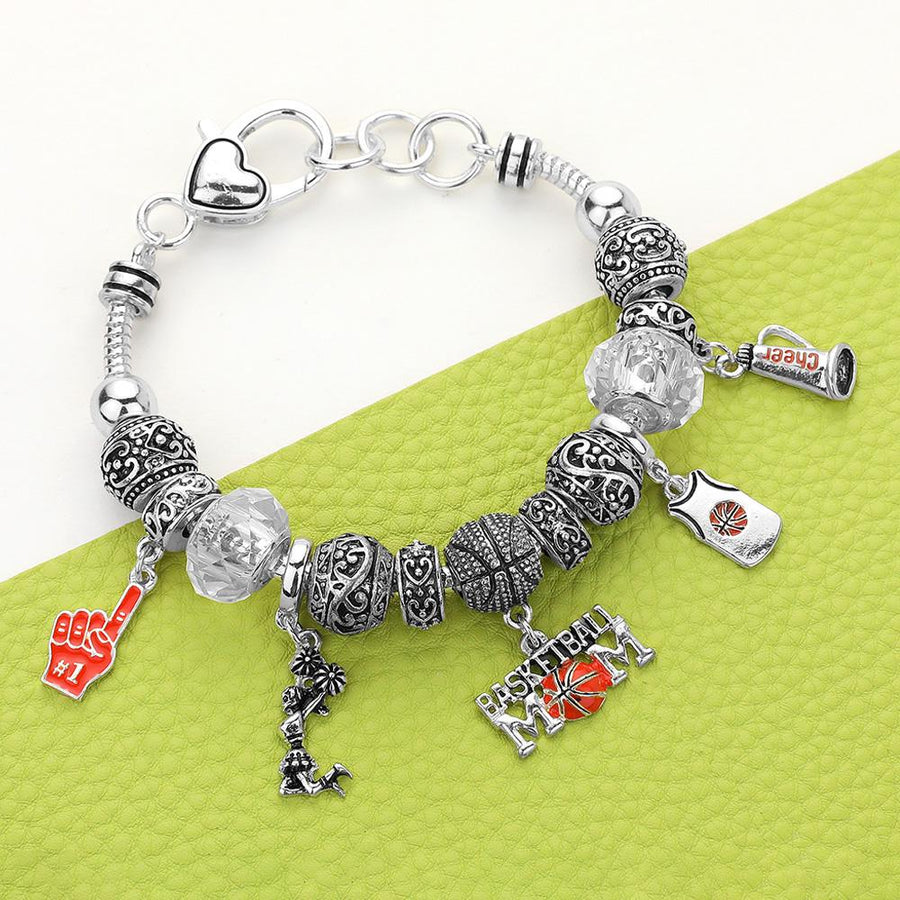 Basketball Mom Charm Multi Bead Metal Bracelet, Sports Game Day Jewelry,  Mother's Day Gift