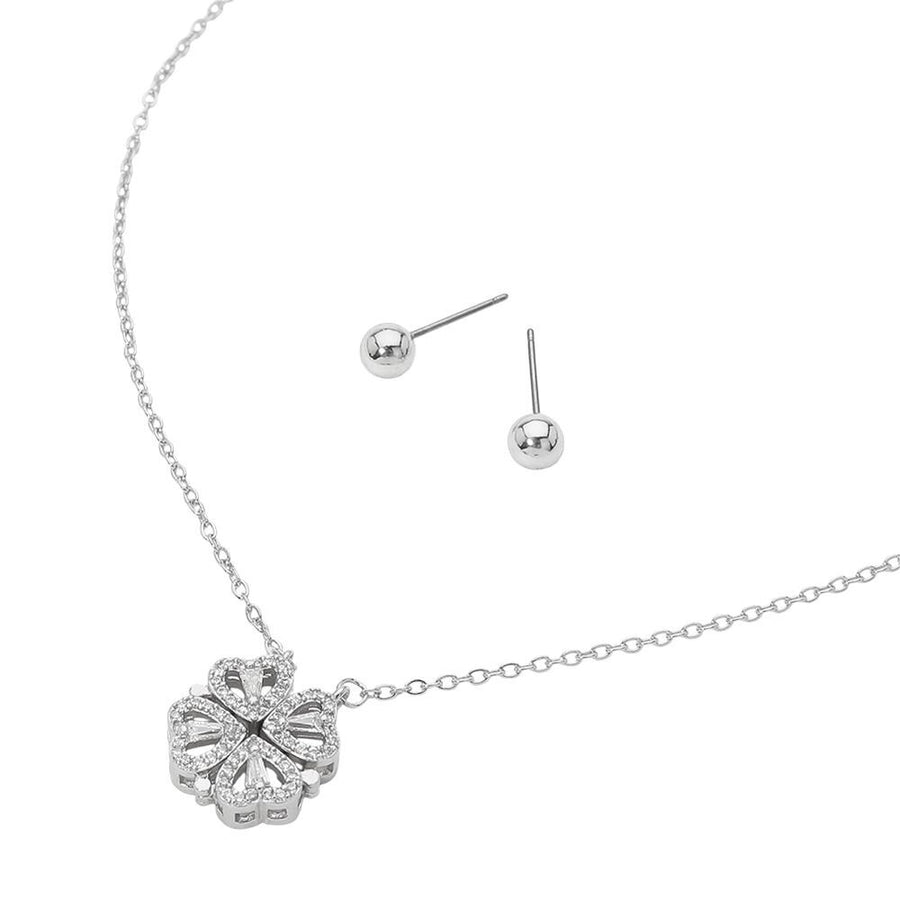Sparkly Clover Pendant Necklace Set | Lucky Four Leaf Pendant | St. Patrick’s Day Jewelry