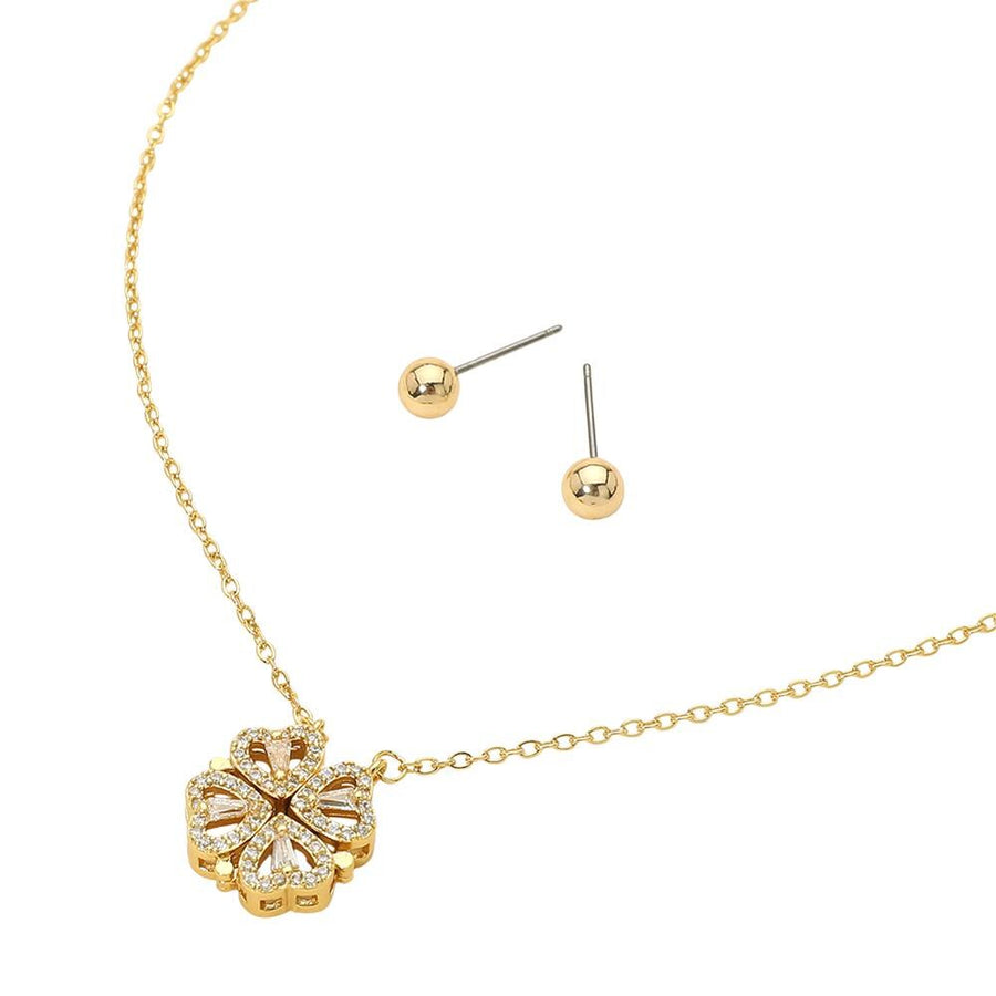 Sparkly Clover Pendant Necklace Set | Lucky Four Leaf Pendant | St. Patrick’s Day Jewelry