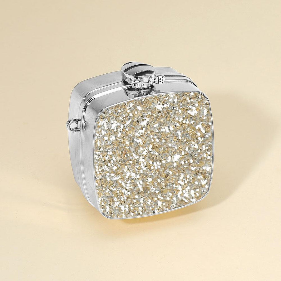 Gold Glitter Mini Clutch Bag, Square Evening Party Purse, Detachable Strap (2.75" X 2.75")