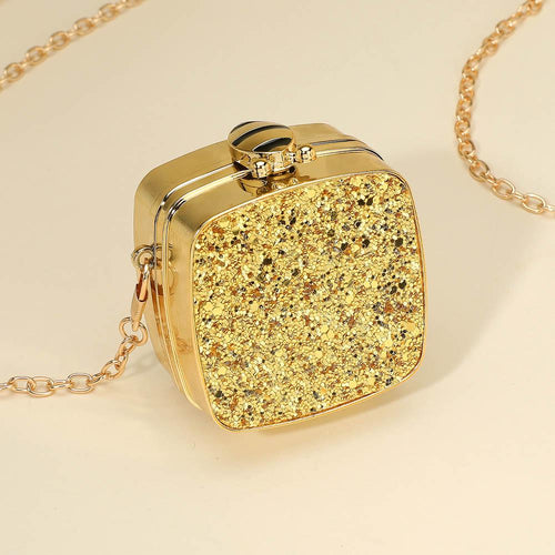 Gold Glitter Mini Clutch Bag, Square Evening Party Purse, Detachable Strap (2.75" X 2.75")