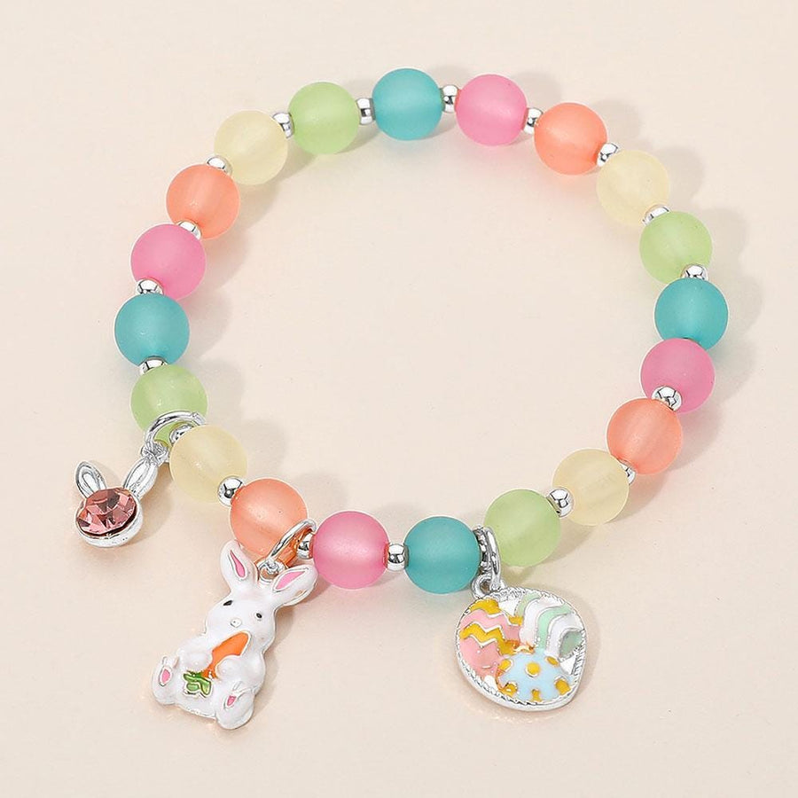 Easter Bunny Charm Bracelet, Beaded Stretch Jewelry, Spring Women Girls Accessory