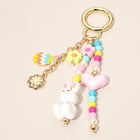 Beaded Easter Bunny Charm Keychain, Colorful Spring Bag Accessory