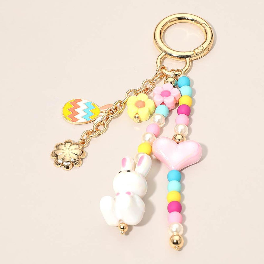 Beaded Easter Bunny Charm Keychain, Colorful Spring Bag Accessory