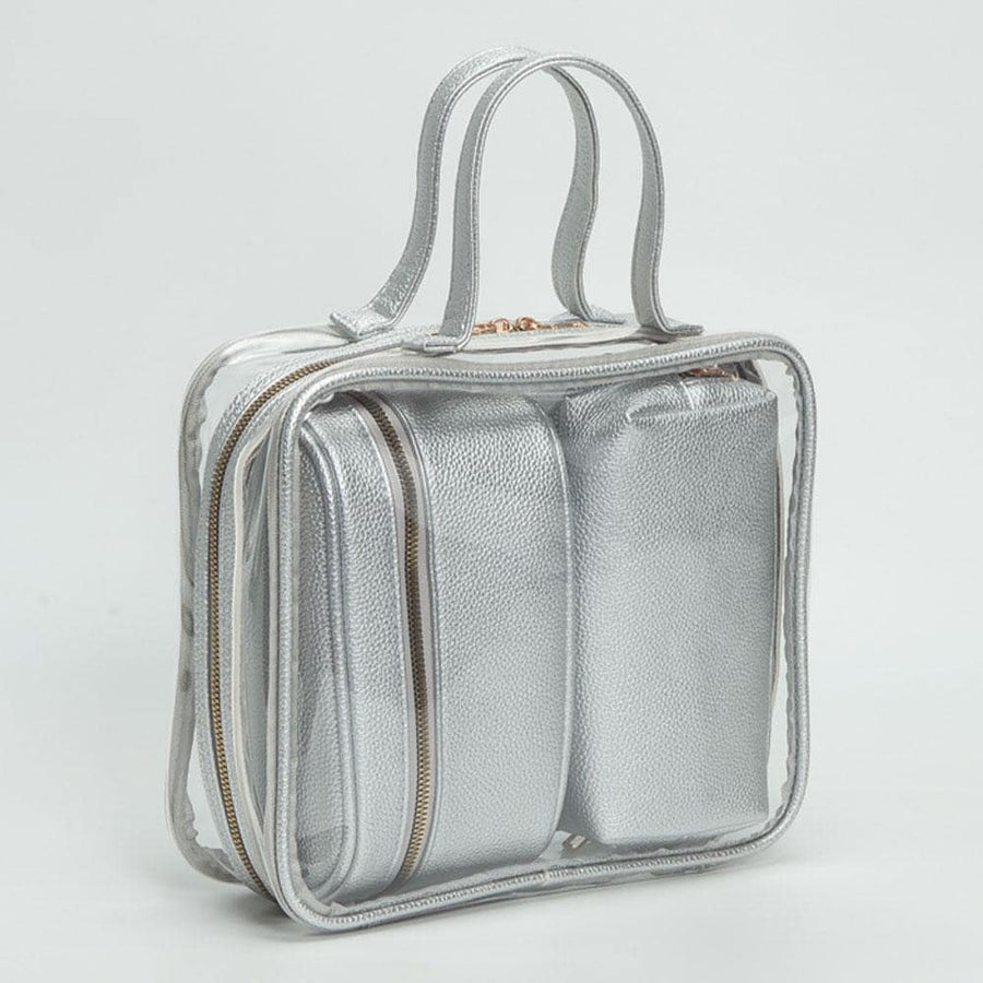 4PCS - Transparent Faux Leather Travel Cosmetic Bag Set