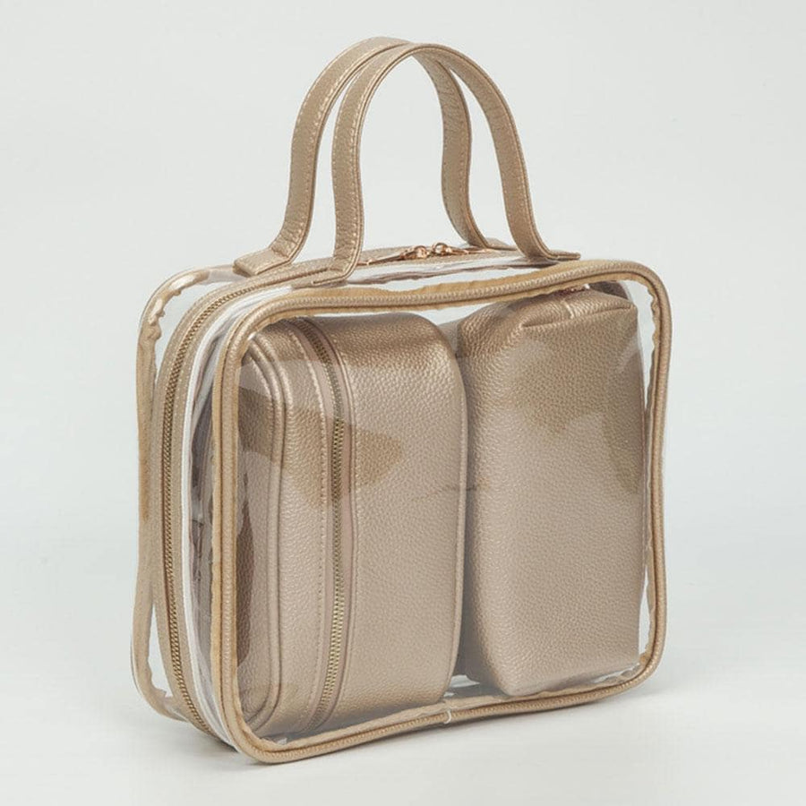 4PCS - Transparent Faux Leather Travel Cosmetic Bag Set
