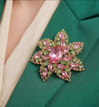 Floral Rhinestone Statement Brooch Pin, Oval Stone Wedding Brooch Clip, Vintage Style Crystal Jewelry