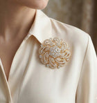 Flower Brooch Pin with Round Stone, Crystal Floral Brooch, Coat and Scarf Dress Brooches