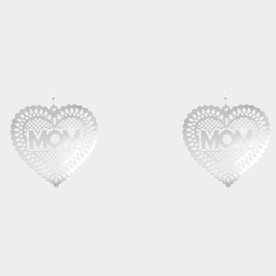 MOM Heart Dangle Earrings, Colored Brass Jewelry, Gift for Mom