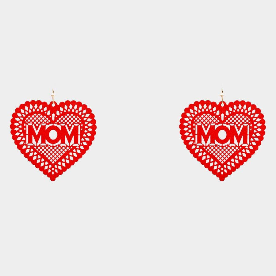 MOM Heart Dangle Earrings, Colored Brass Jewelry, Gift for Mom
