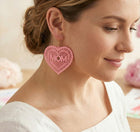 MOM Heart Dangle Earrings, Colored Brass Jewelry, Gift for Mom