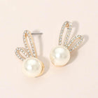 Sparkly Easter Bunny Pearl Stud Earrings, Rhinestone Style Jewelry for Easter basket Gift