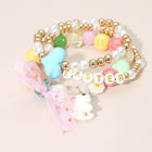 Easter Bunny Charm Beaded Bracelet Stack, Stretch Bracelets, Spring Jewelry, Easter Basket Gift