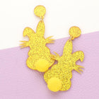 Glitter Resin Bunny Earrings with Pom Pom Tail, Spring Easter Jewelry