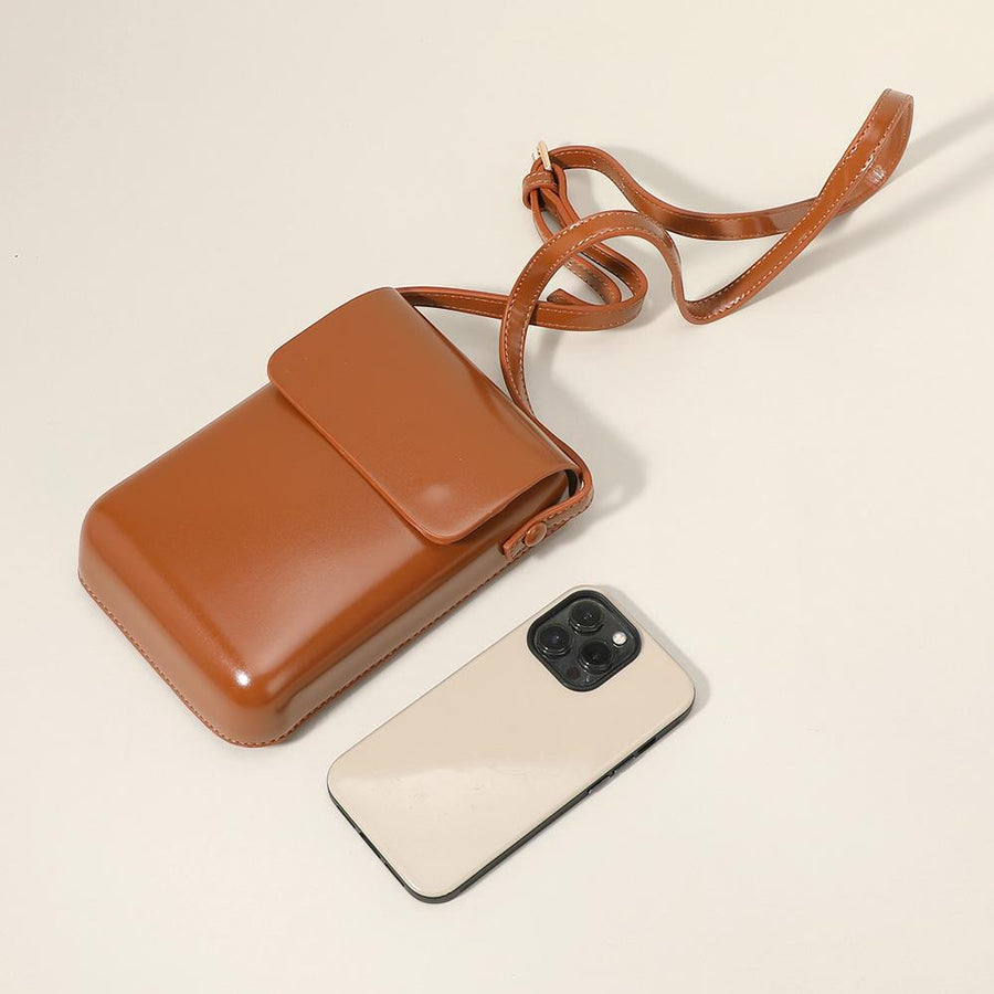 Solid Faux Leather Small Crossbody Bag / Phone Pouch Bag