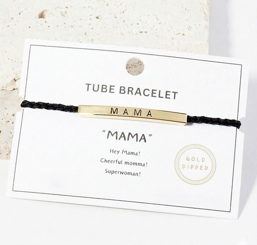 MAMA Bar Bracelet, Adjustable Rope, Gift for Mom, Birthday Jewelry