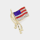 Crystal Pave American Flag Brooch Pin, Patriotic USA Lapel Accessory