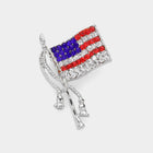 Crystal Pave American Flag Brooch Pin, Patriotic USA Lapel Accessory