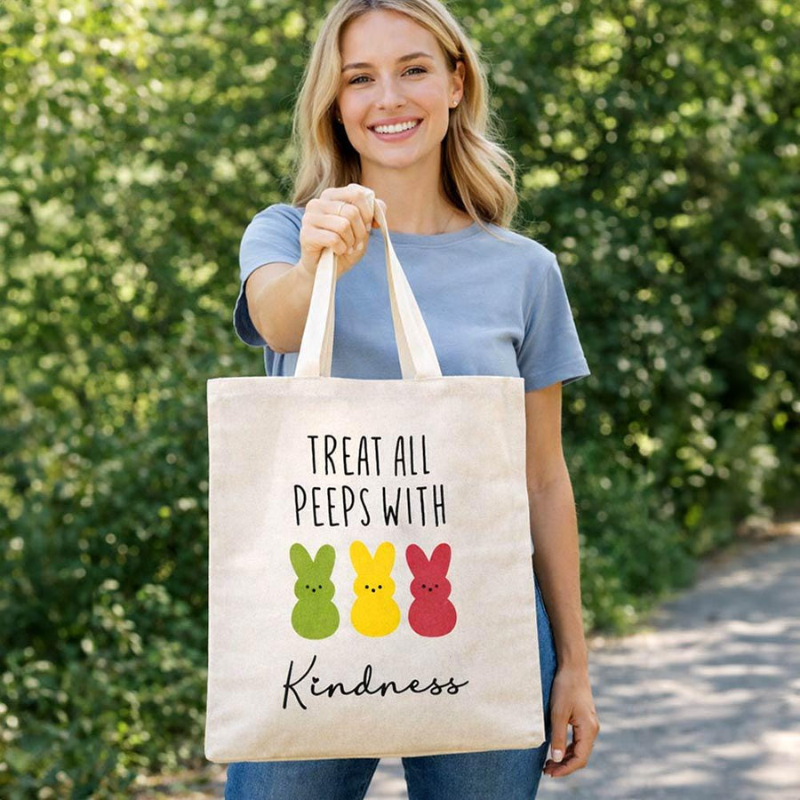 Easter Bunny Canvas Tote, Spring Print Shoulder Bag