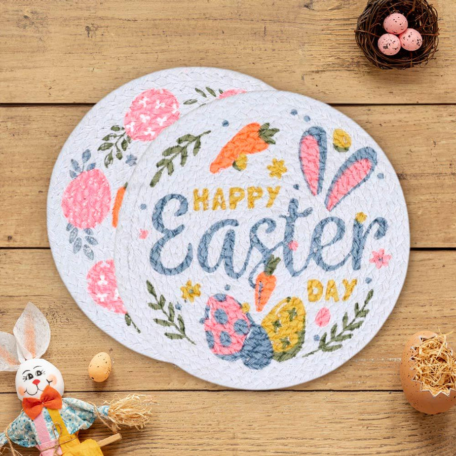 Set of 2 Easter Bunny Trivets, Cotton Heat-Resistant Kitchen Mats