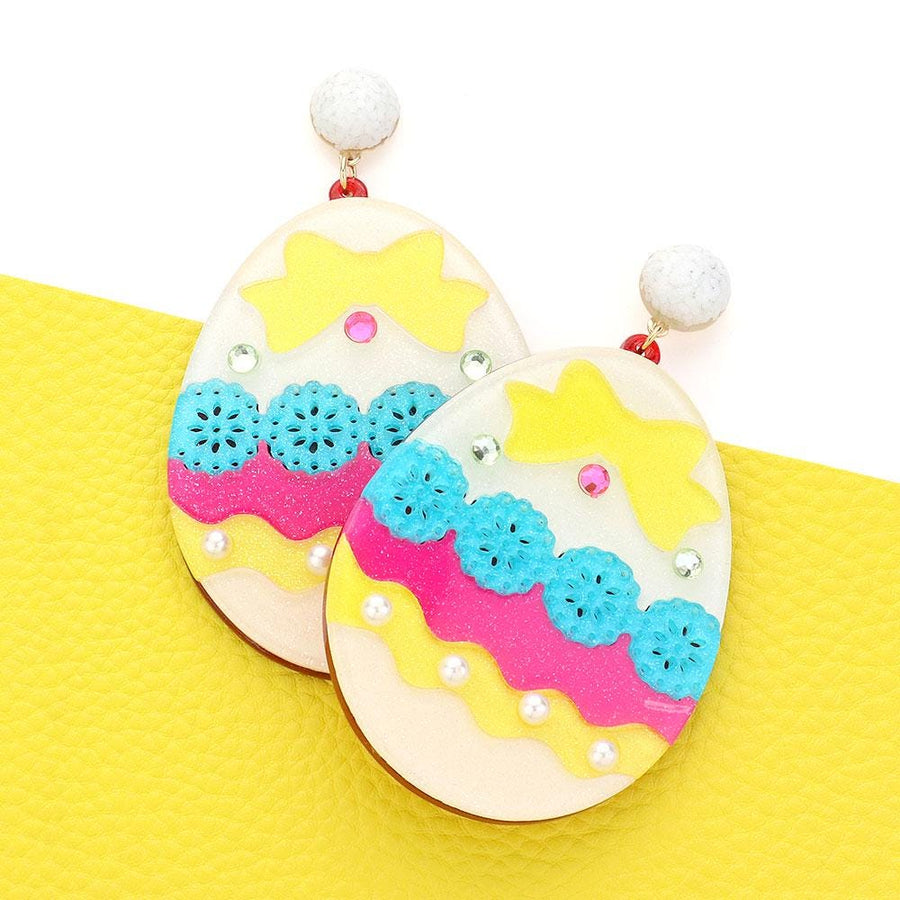 Glitter Resin Easter Egg Dangle Earrings, Spring Pastel Jewelry Basket Stuffer