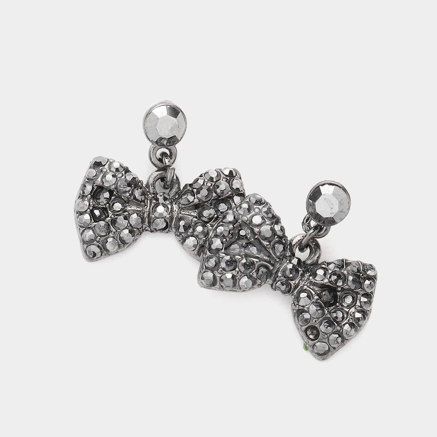 Rhinestone Bow Dangle Earrings, Crystal Embellished Girly Statement Jewelry