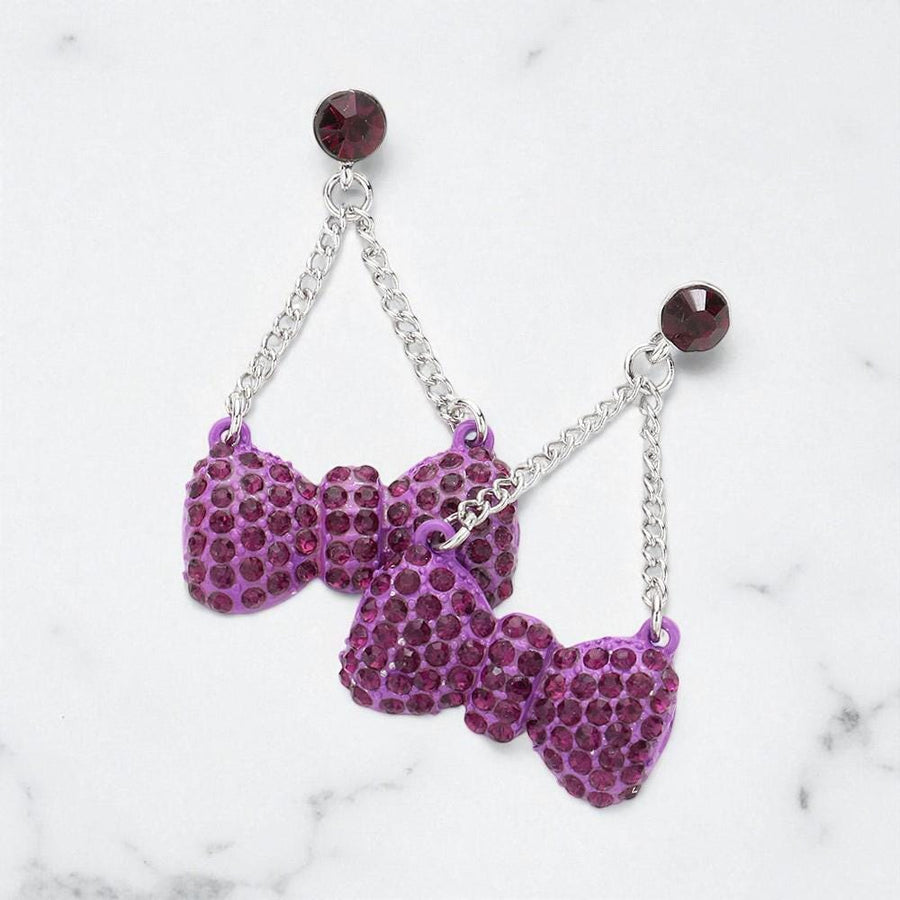 Rhinestone Bow Dangle Earrings, Crystal Party Statement Jewelry