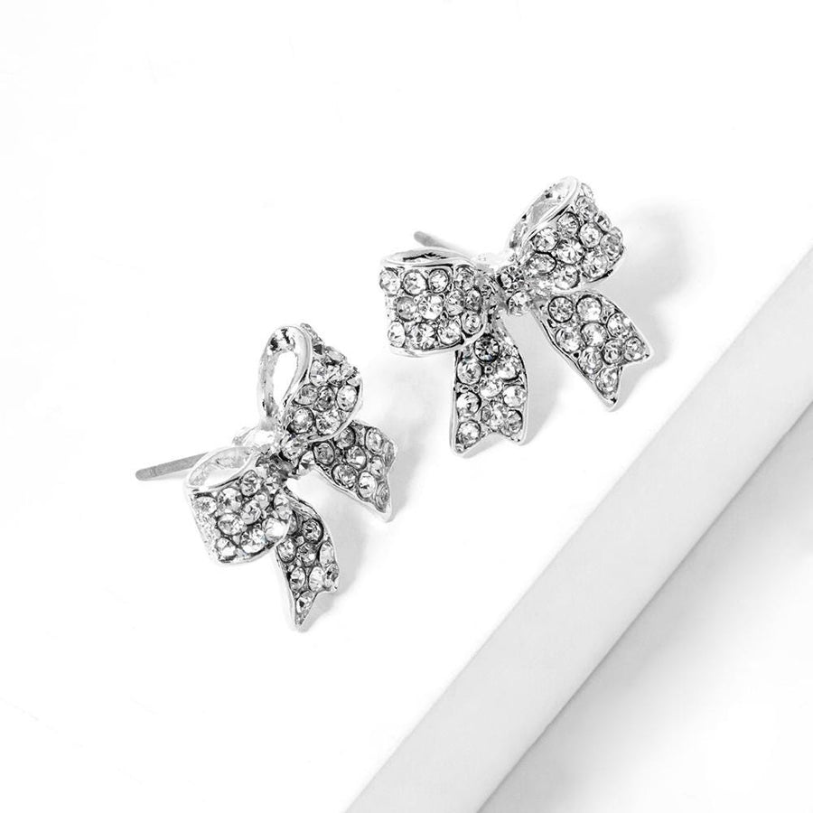 Crystal Rhinestone Sparkly Pave Bow Stud Earrings, Dainty Bow Jewelry, Bridal Wedding Gift