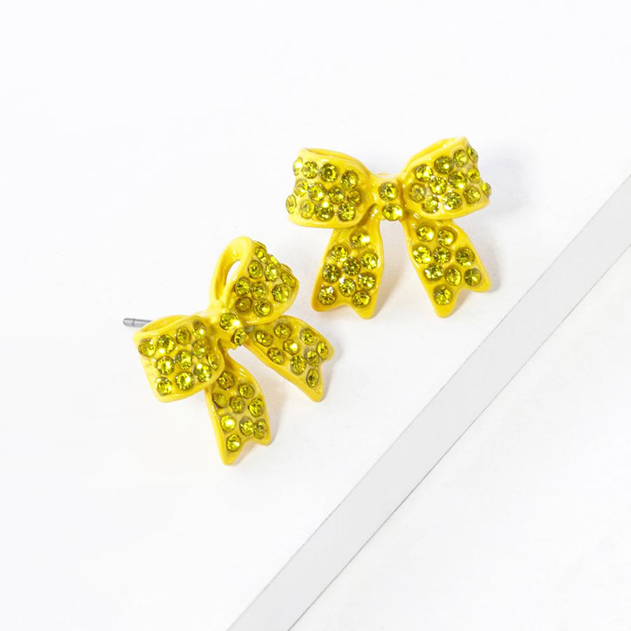 Crystal Rhinestone Sparkly Pave Bow Stud Earrings, Dainty Bow Jewelry, Bridal Wedding Gift