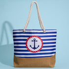 Anchor Striped Beach Tote, Rope Handle Shoulder bag, Large Summer Vacation Pool Bag