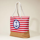 Anchor Striped Beach Tote, Rope Handle Shoulder bag, Large Summer Vacation Pool Bag