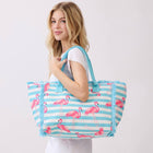 Striped Cherry Tote Bag, Large Boho Shoulder Bag, Summer Beach Travel Carryall