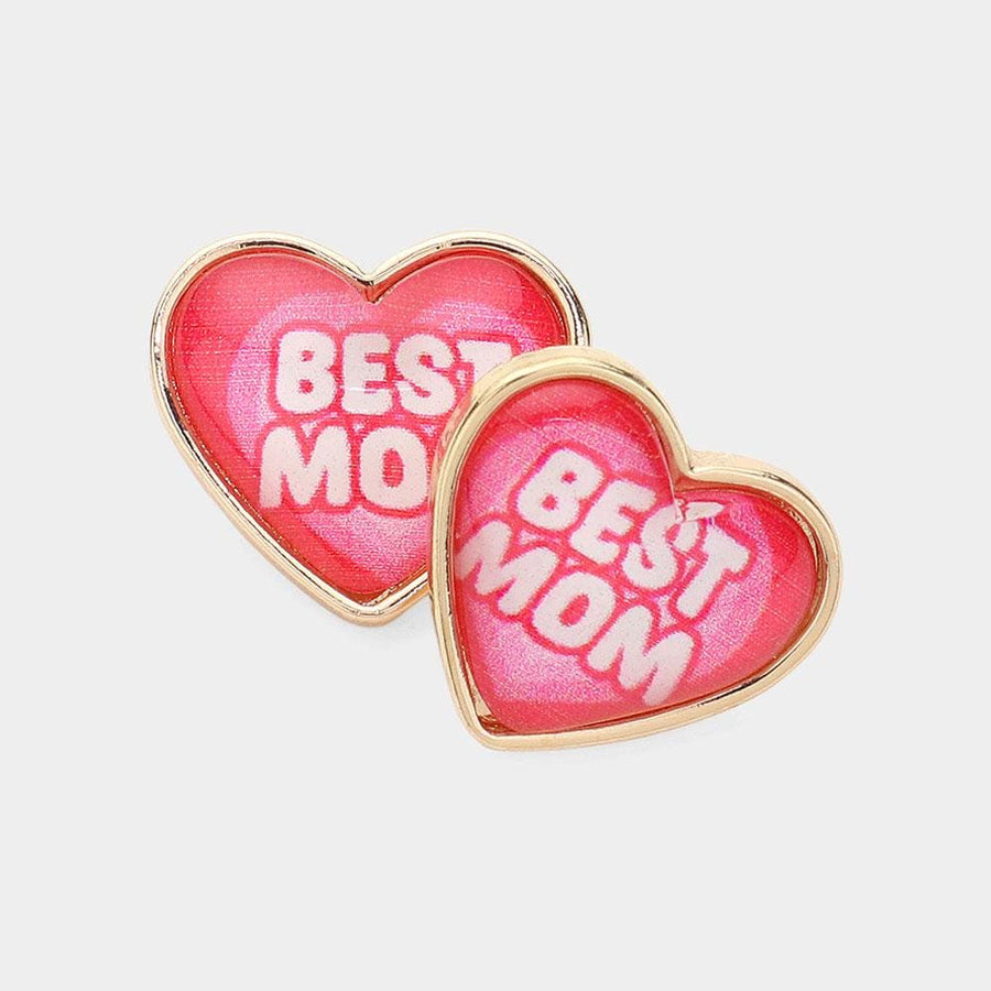 Heart Stud Earrings, Mama Message, Mother's Day Jewelry, Gift for Mom