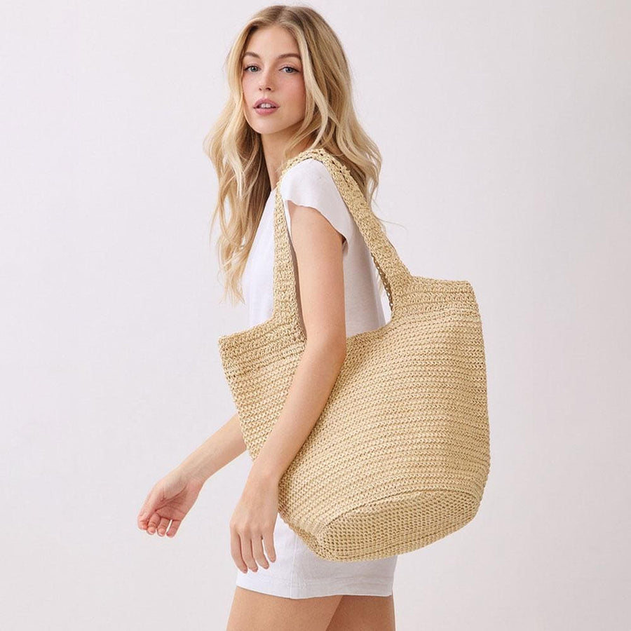 Handmade Woven Tote Bag, Round Bottom Boho Summer Beach Shoulder Bag, Large Handbag