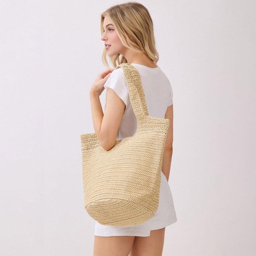 Handmade Woven Tote Bag, Round Bottom Boho Summer Beach Shoulder Bag, Large Handbag