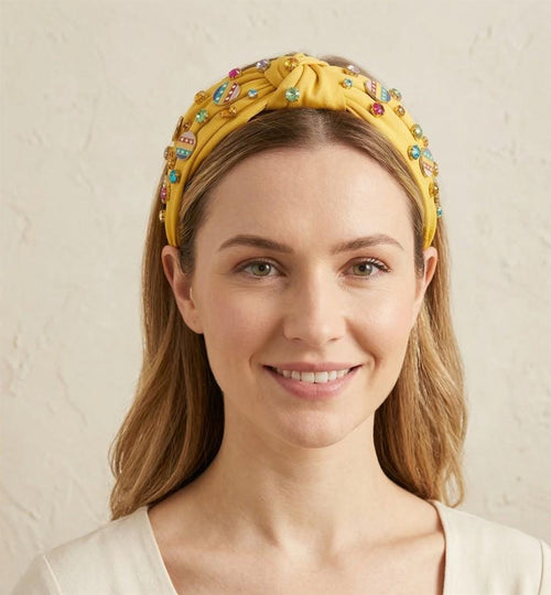 Colorful Stone Cluster Easter Knot Headband, Enamel Embellished Spring Hair Accessory