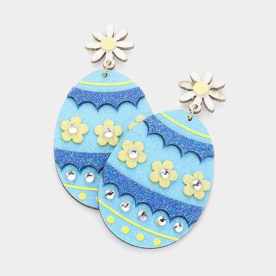 Flower Decorated Easter Egg Dangle Earrings, Pastel Spring Holiday Jewelry