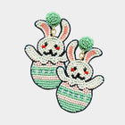 Seed Beaded Easter Bunny Egg Dangle Earrings, Felt Back Spring Holiday Jewelry