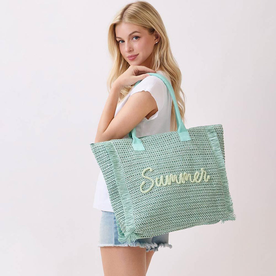 Summer Embroidered Straw Tote, Woven Beach Bag, Boho Shoulder Bag, Large Vacation Carry on