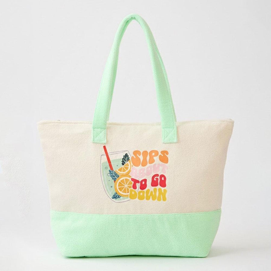 Graphic Terry Tote Bag, Printed Beach & Summer Shoulder Bag, Casual Everyday use