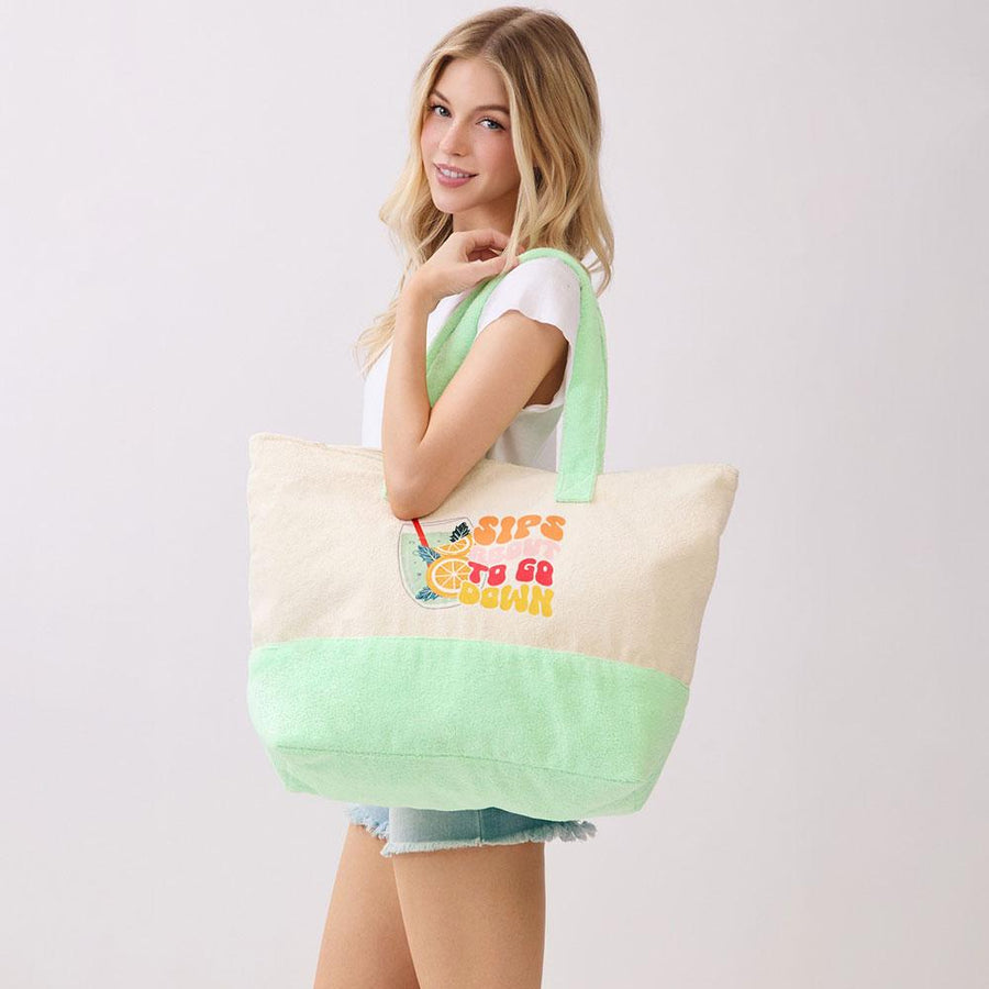 Graphic Terry Tote Bag, Printed Beach & Summer Shoulder Bag, Casual Everyday use