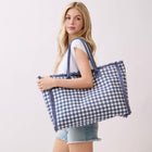 Gingham Terry Cloth Tote, Check Frayed Shoulder Bag, Beach Tote for Casual & Everyday Style