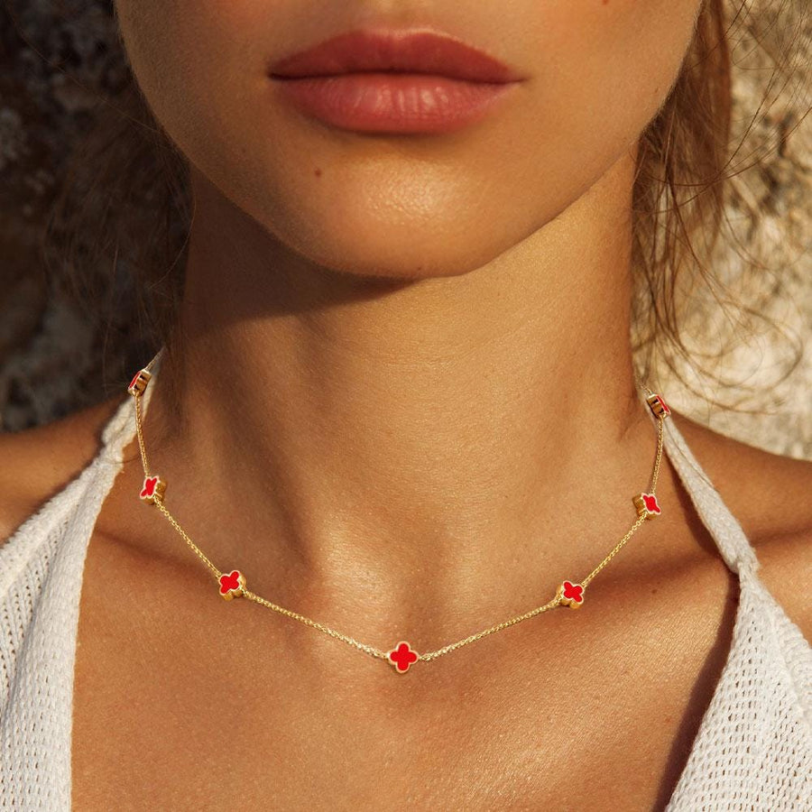 Gold Dipped Quatrefoil Station Necklace, Dainty Lucky Clover Layering Jewelry for Women
