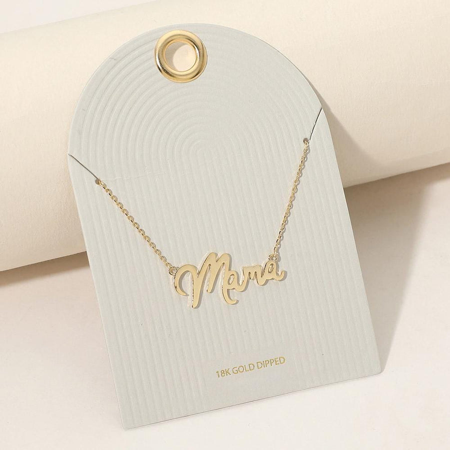 18K Gold Dipped Mama Script Pendant Necklace, Minimalist Everyday Mom Jewelry for Mother's Day