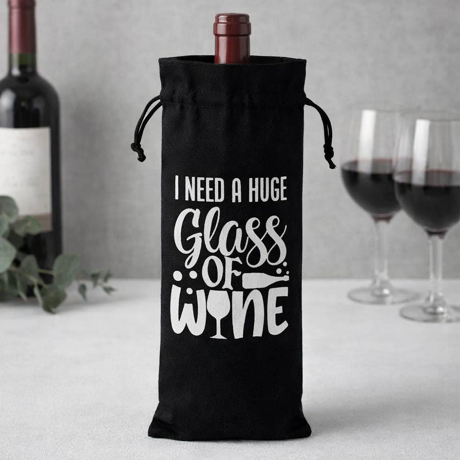 Funny Quote Wine Bag, Reusable Cotton Drawstring Pouch, Hostess Gift Wrap